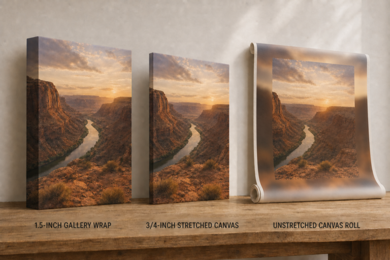 Choosing Canvas Depth in Vancouver: Gallery Wrap, 3/4-Inch Canvas, or Unstretched Roll